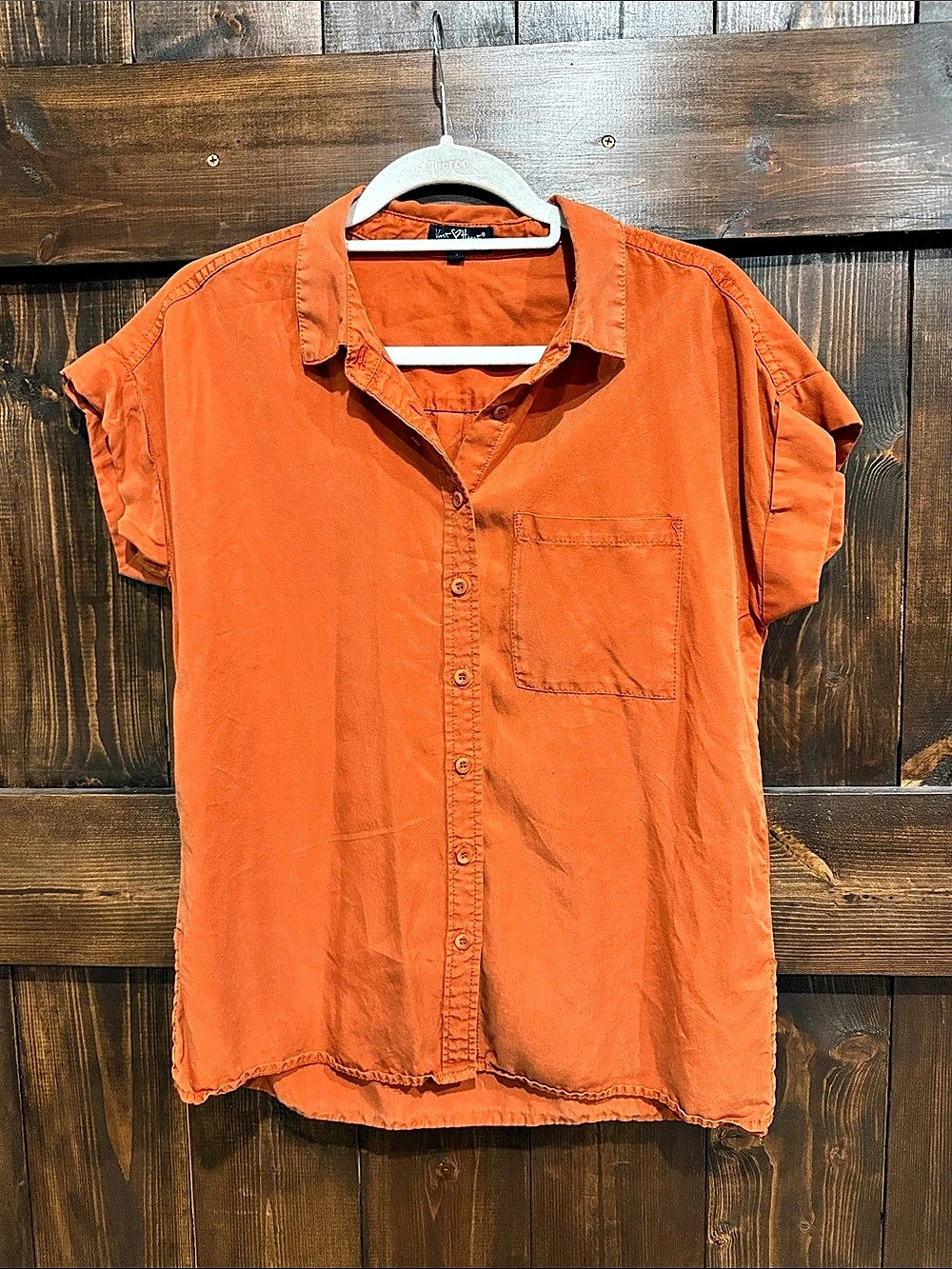 Velvet Heart Tencel Button Down in Orange, Small
